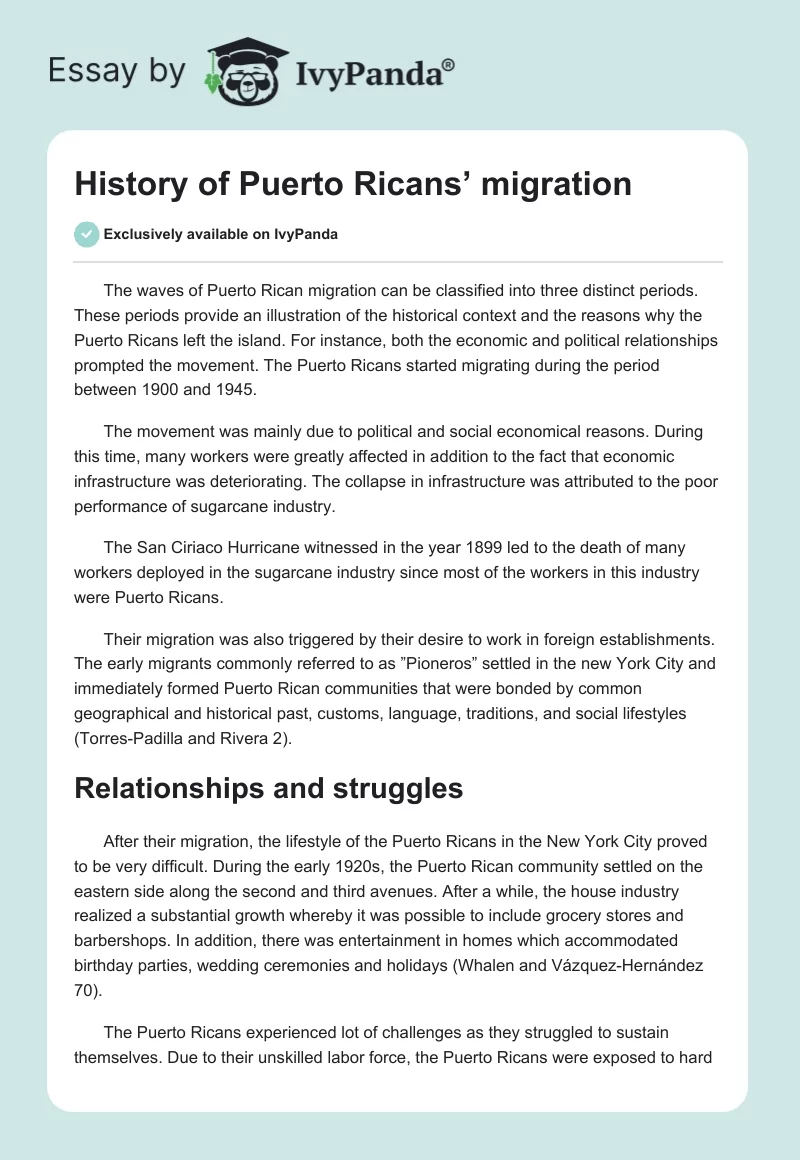 History of Puerto Ricans’ migration. Page 1