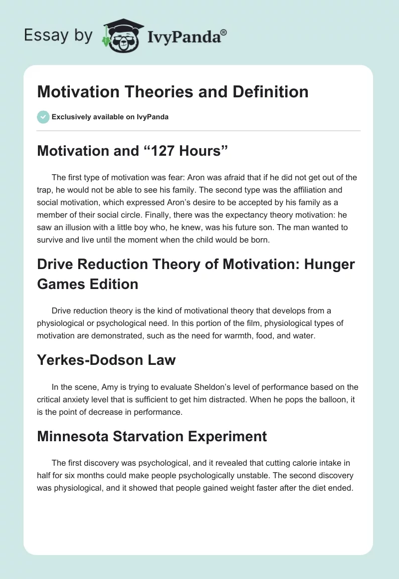 Motivation Theories and Definition. Page 1