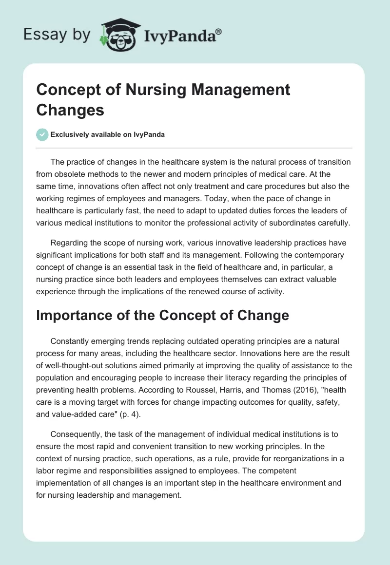 Concept of Nursing Management Changes. Page 1