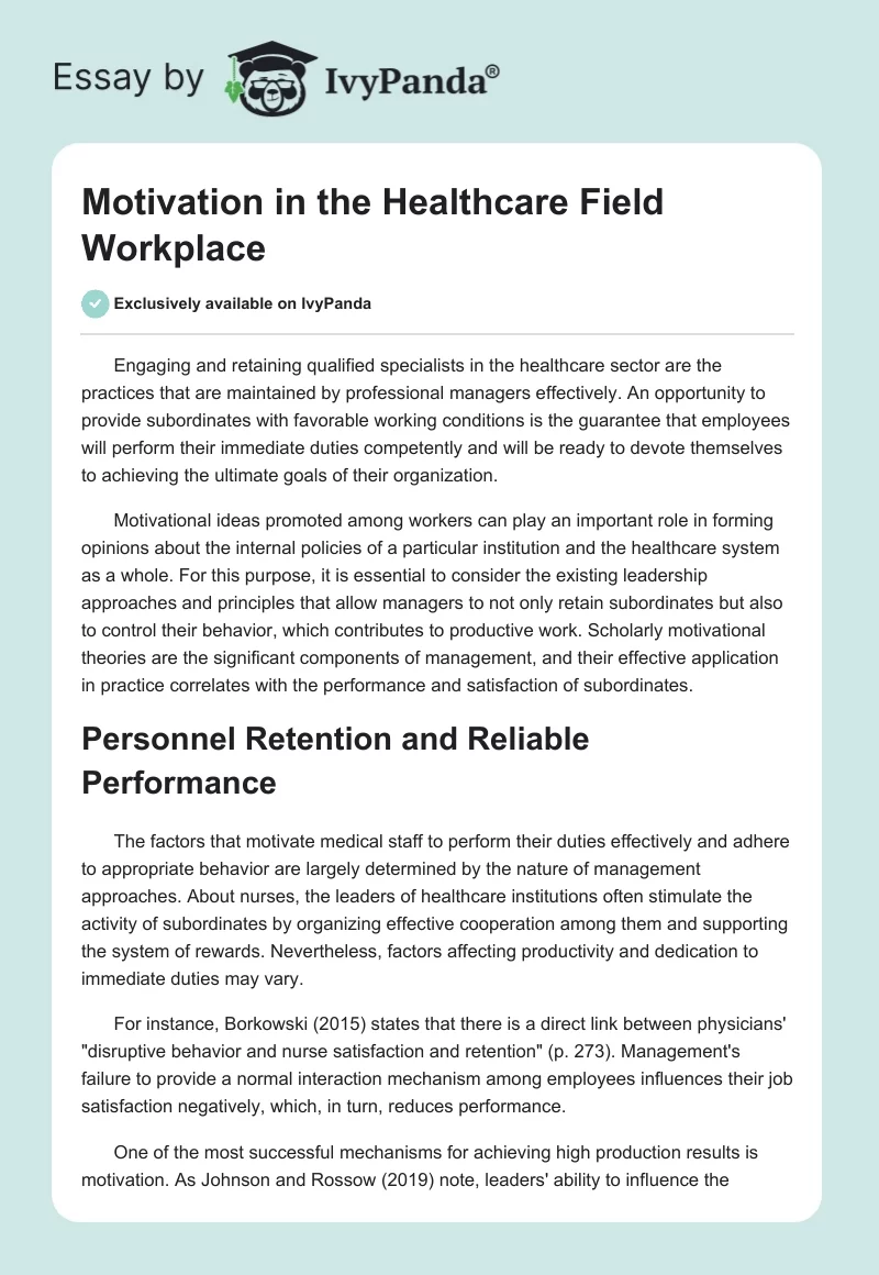 Motivation in the Healthcare Field Workplace. Page 1