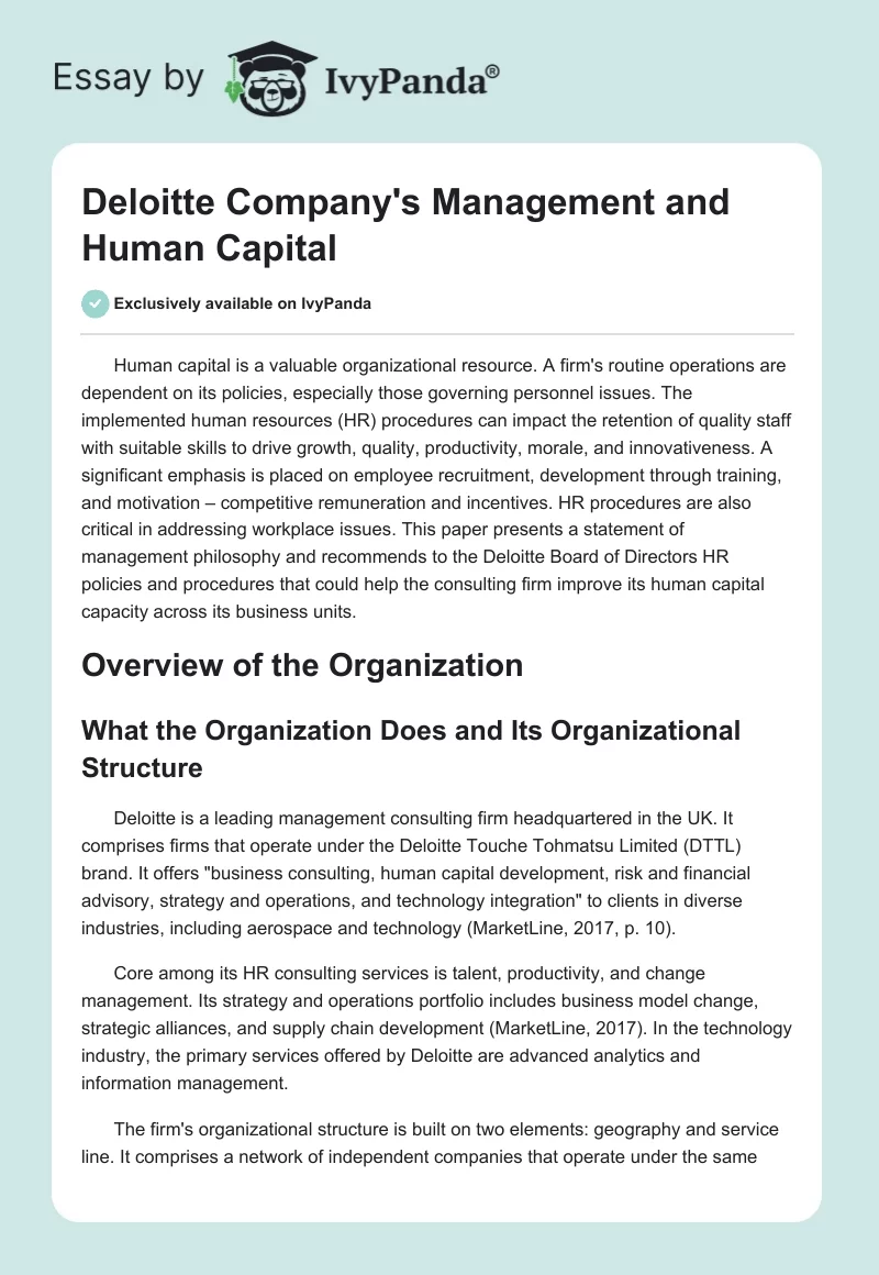 Deloitte Company's Management and Human Capital. Page 1