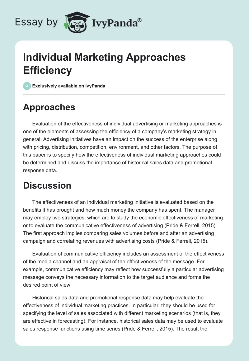Individual Marketing Approaches Efficiency. Page 1