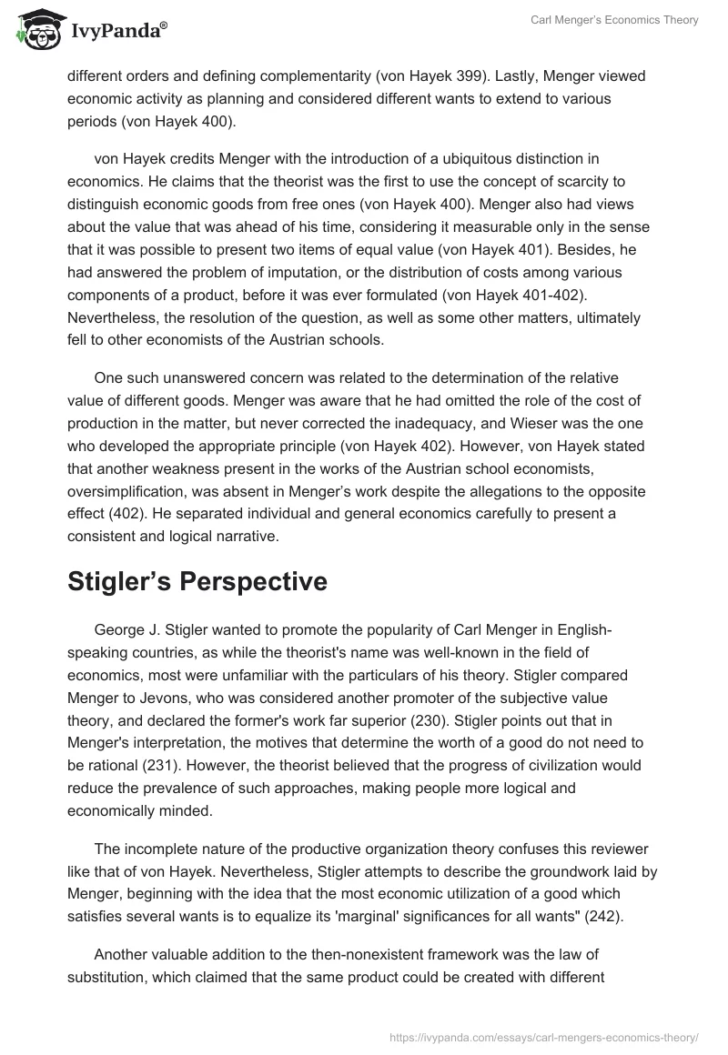 Carl Menger’s Economics Theory. Page 3