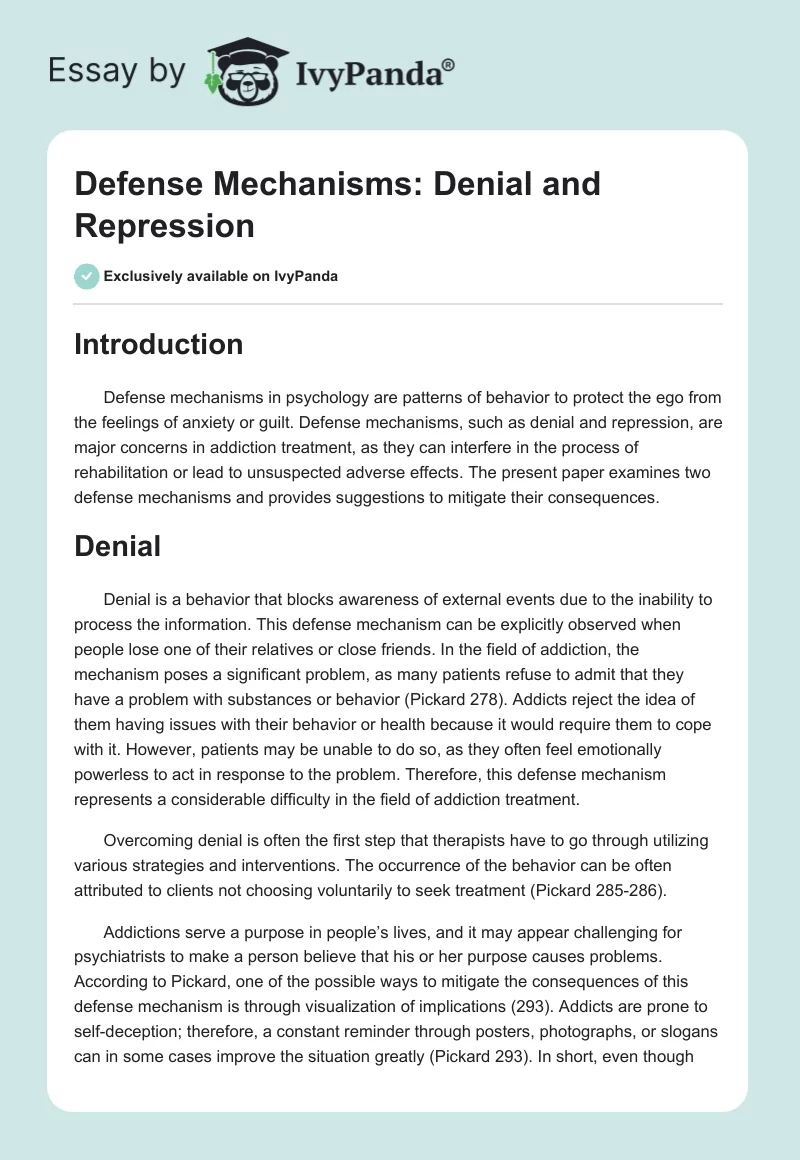 Defense Mechanisms: Denial and Repression. Page 1