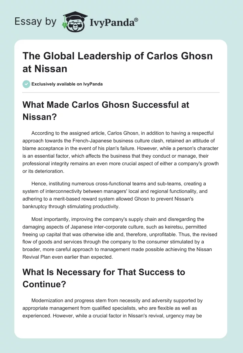 The Global Leadership of Carlos Ghosn at Nissan. Page 1