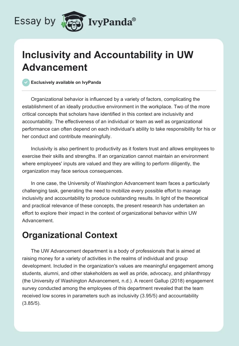 Inclusivity and Accountability in UW Advancement. Page 1