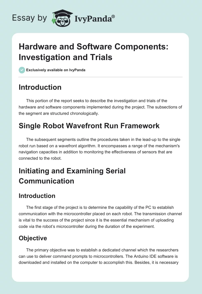 Hardware and Software Components: Investigation and Trials. Page 1