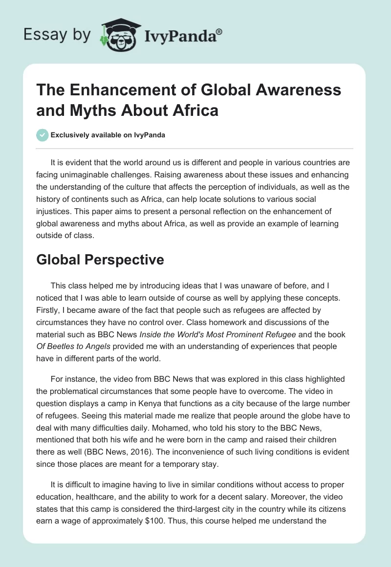 The Enhancement of Global Awareness and Myths About Africa. Page 1