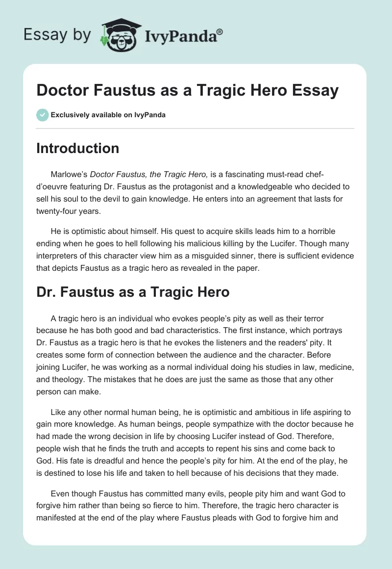 Doctor Faustus as a Tragic Hero Essay. Page 1