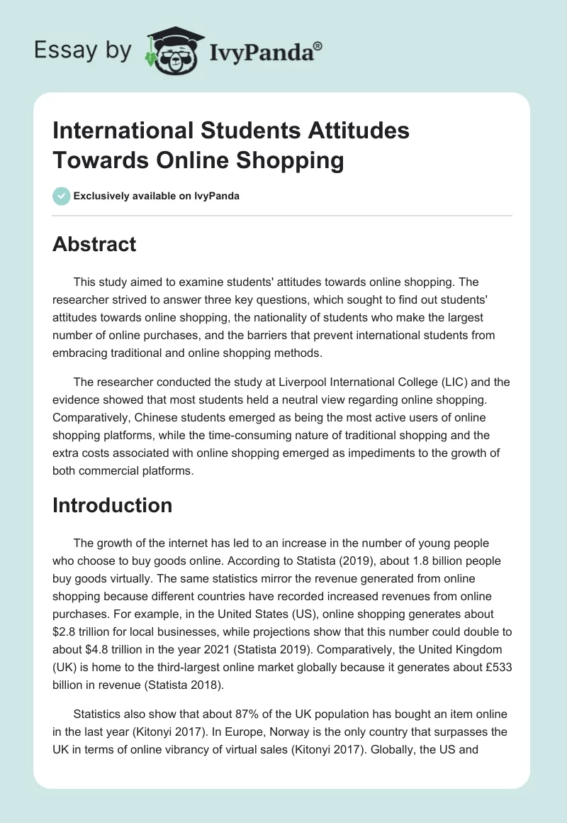 International Students Attitudes Towards Online Shopping. Page 1