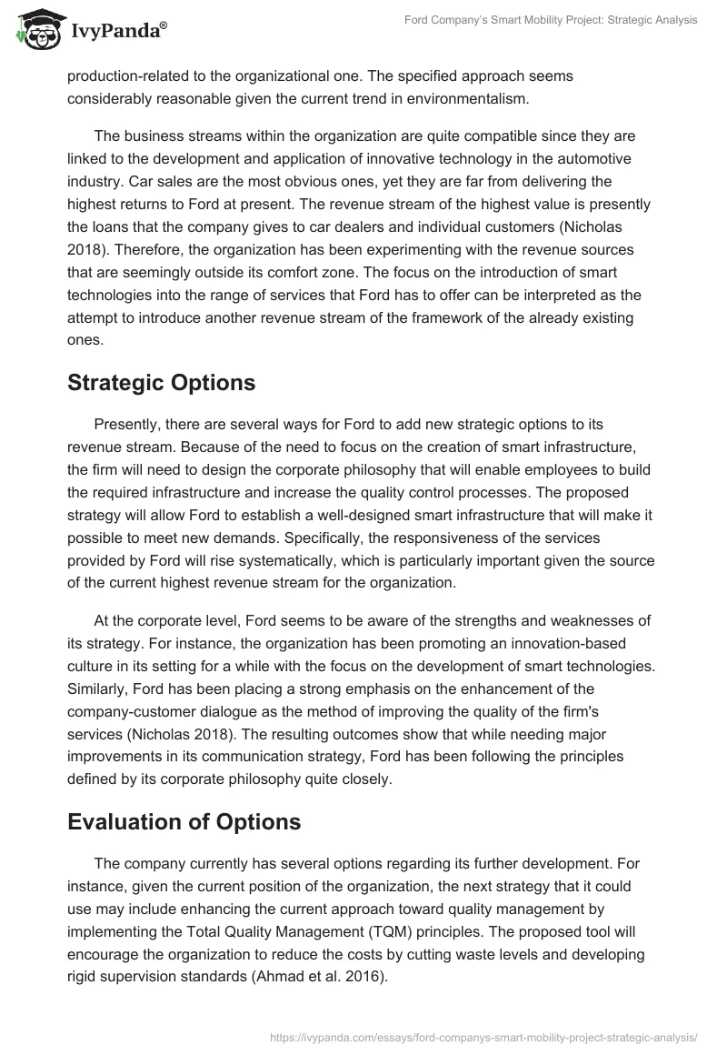 Ford Company’s Smart Mobility Project: Strategic Analysis. Page 5