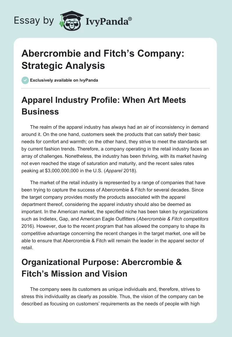 Abercrombie and Fitch’s Company: Strategic Analysis. Page 1