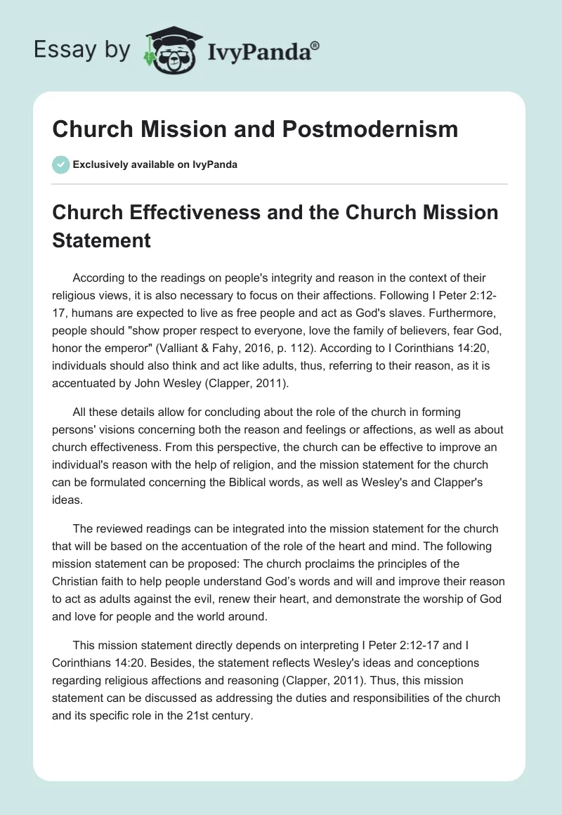 Church Mission and Postmodernism. Page 1