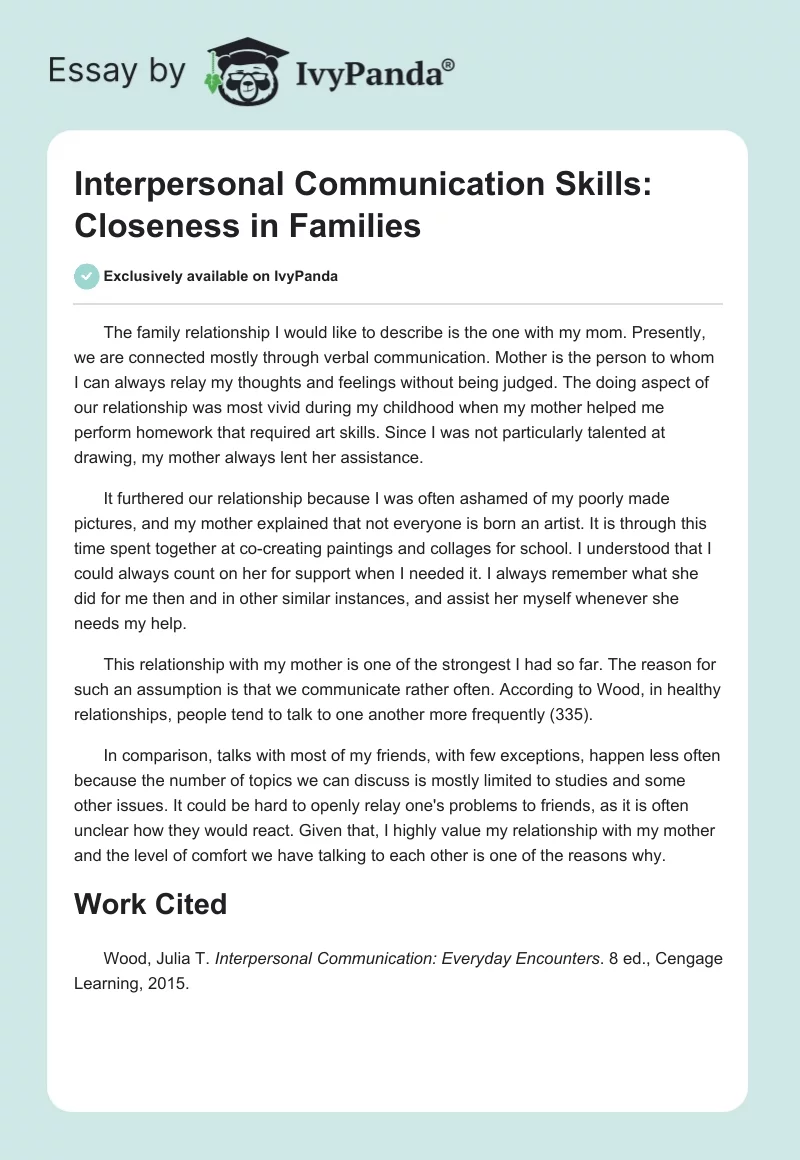 Interpersonal Communication Skills: Closeness in Families. Page 1