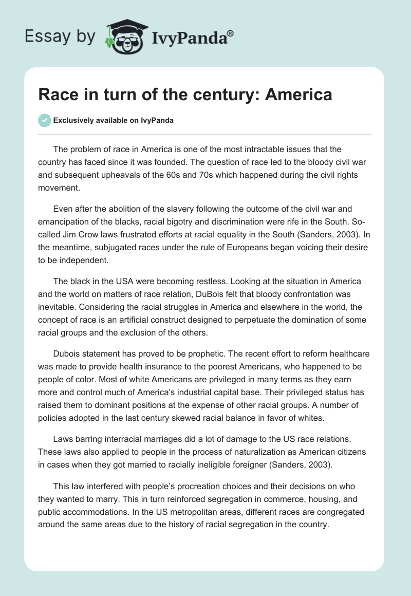 Race in turn of the century: America. Page 1