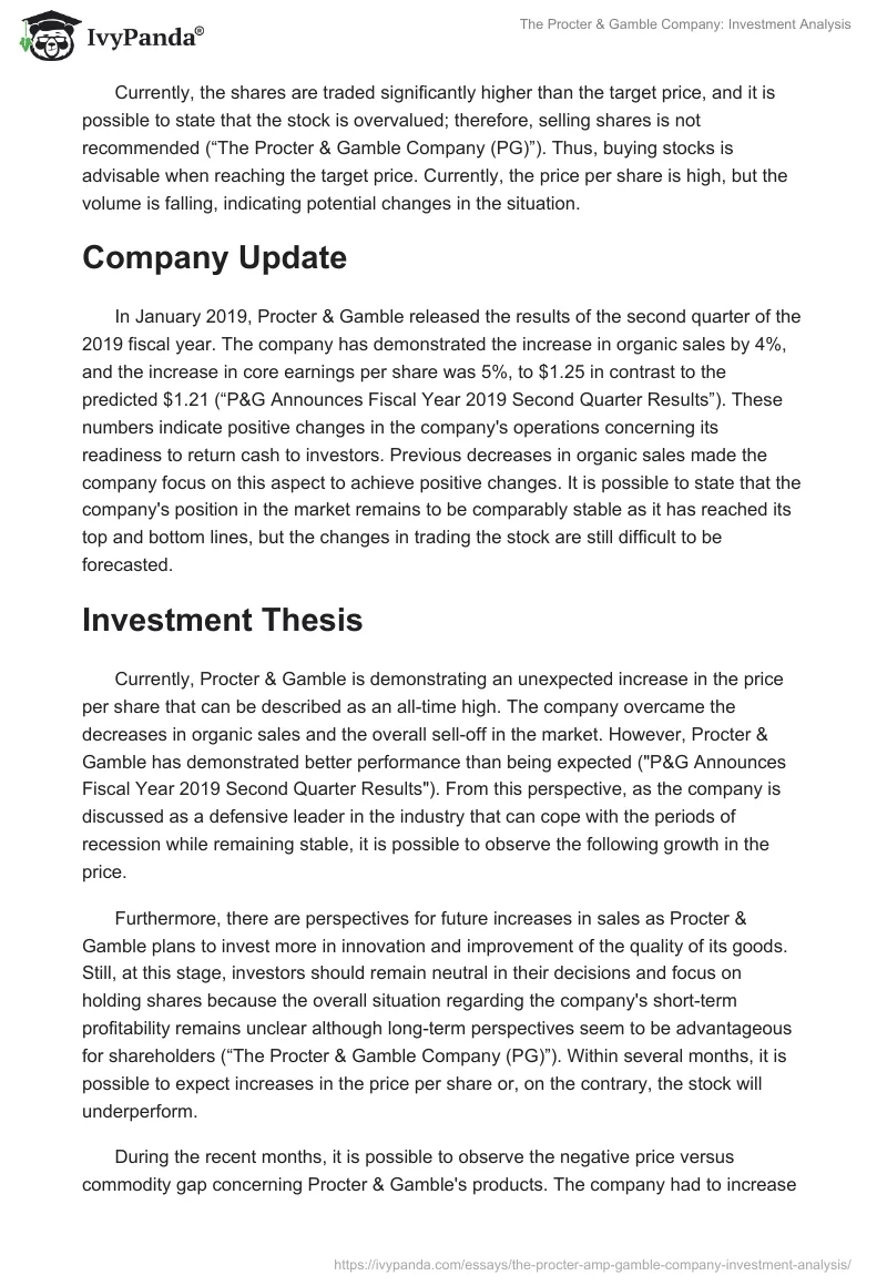 The Procter & Gamble Company: Investment Analysis. Page 2