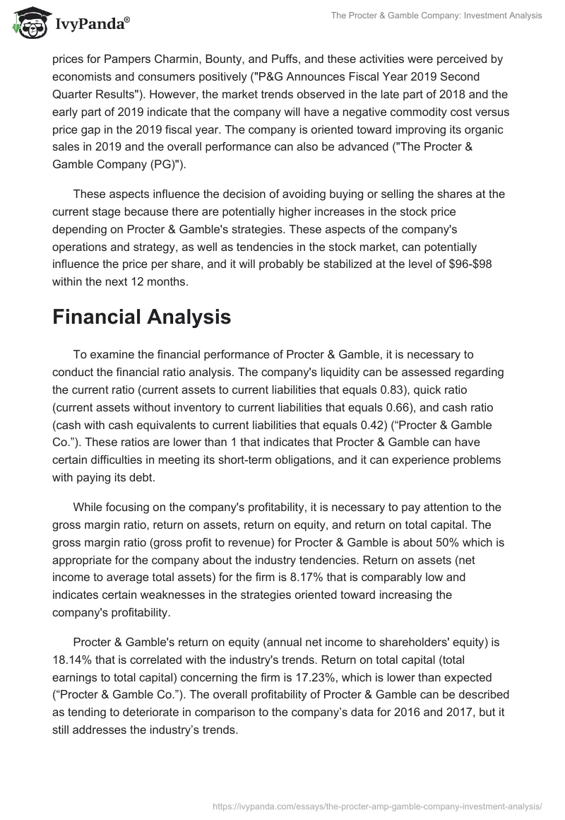 The Procter & Gamble Company: Investment Analysis. Page 3
