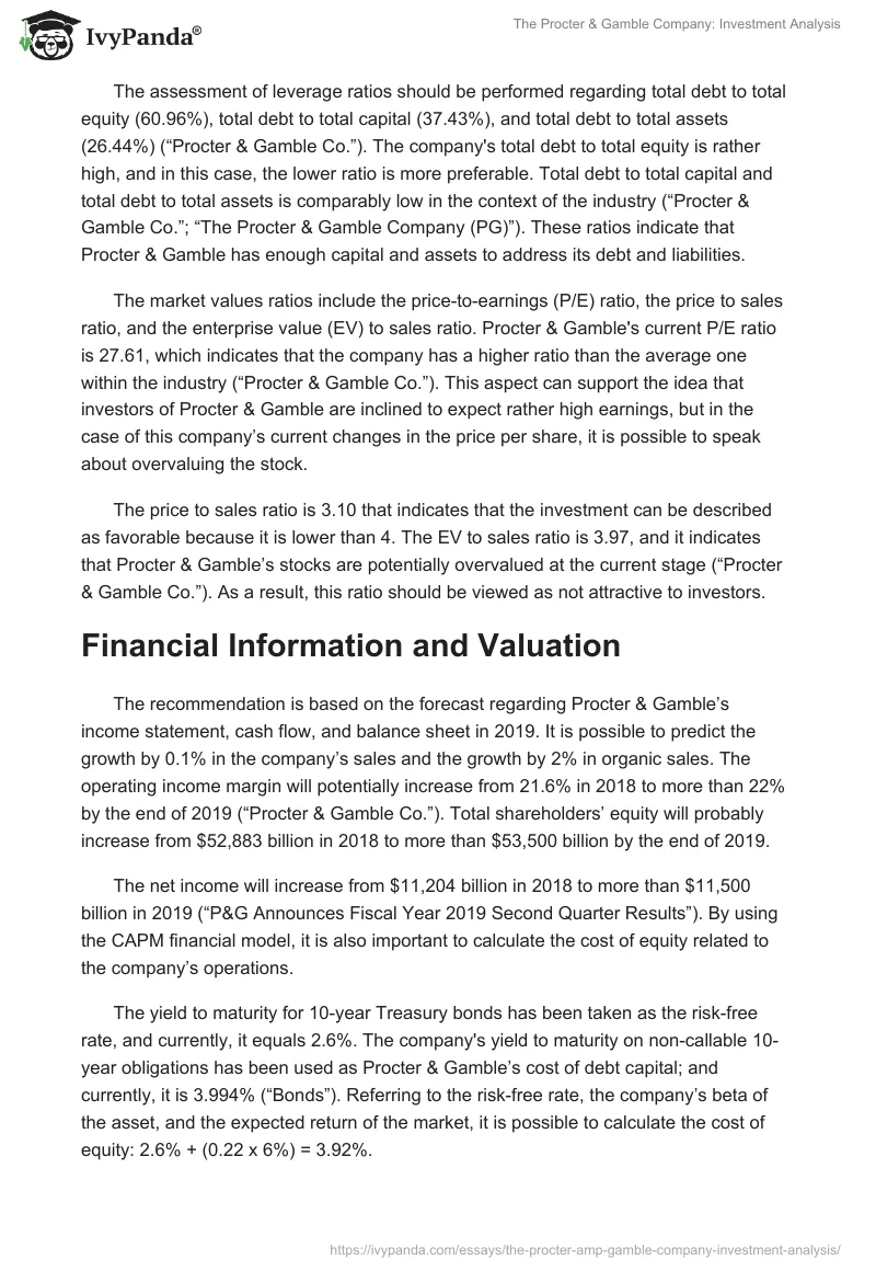 The Procter & Gamble Company: Investment Analysis. Page 4