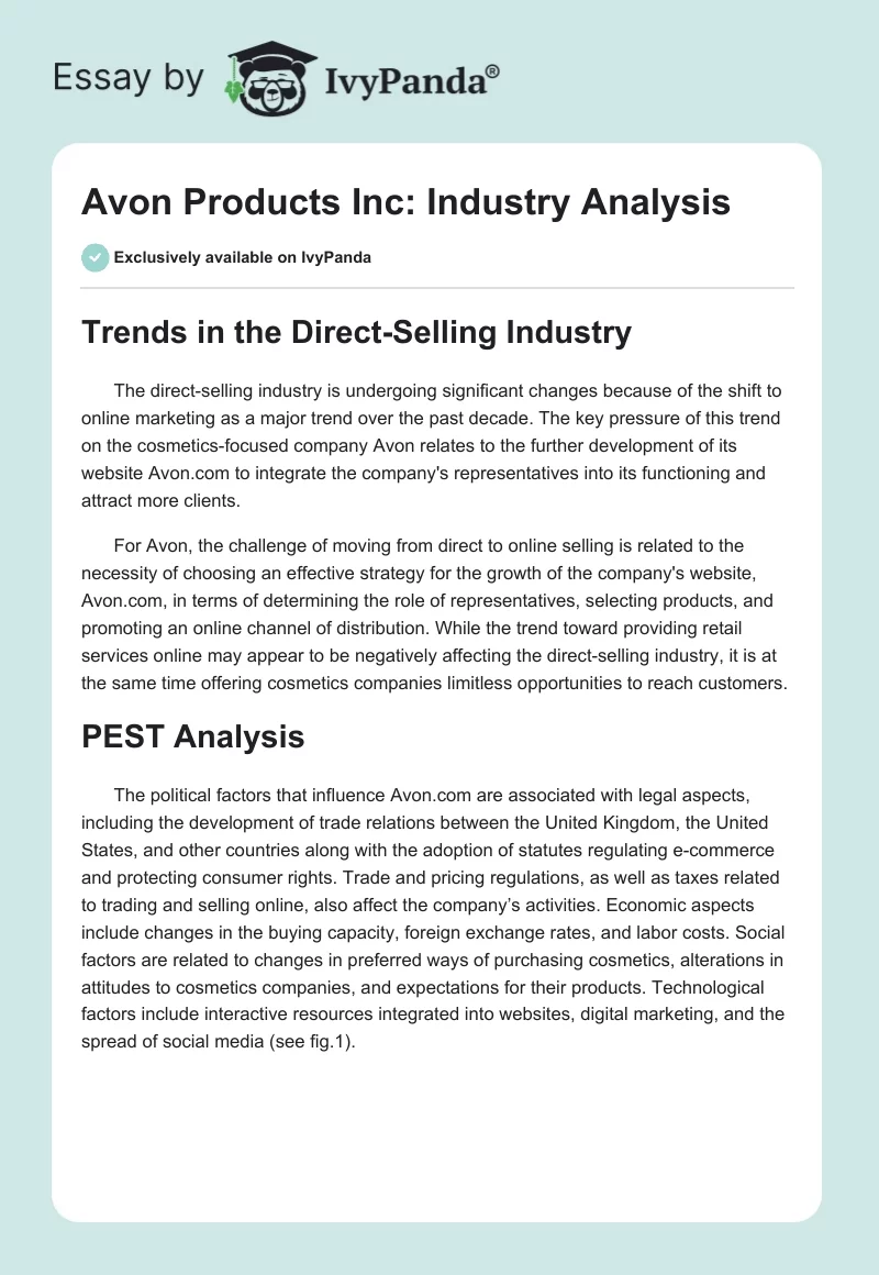 Avon Products Inc: Industry Analysis. Page 1