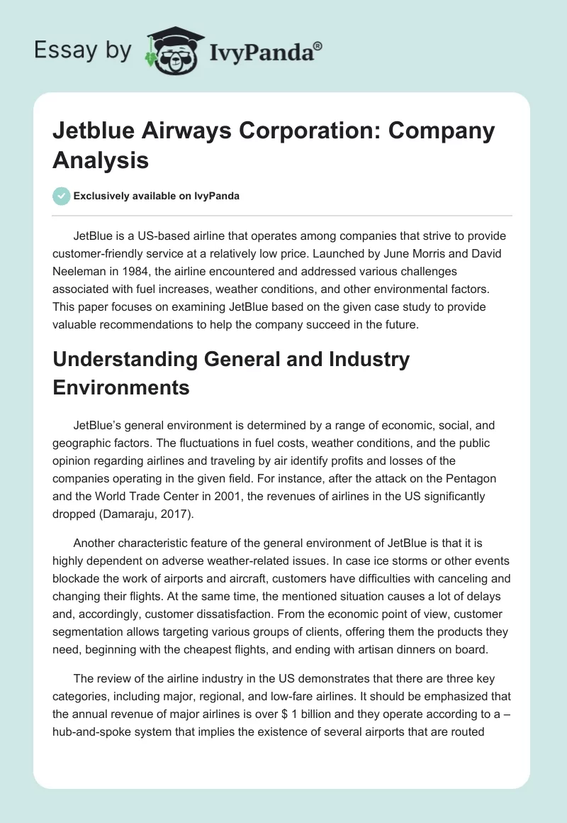 Jetblue Airways Corporation: Company Analysis. Page 1