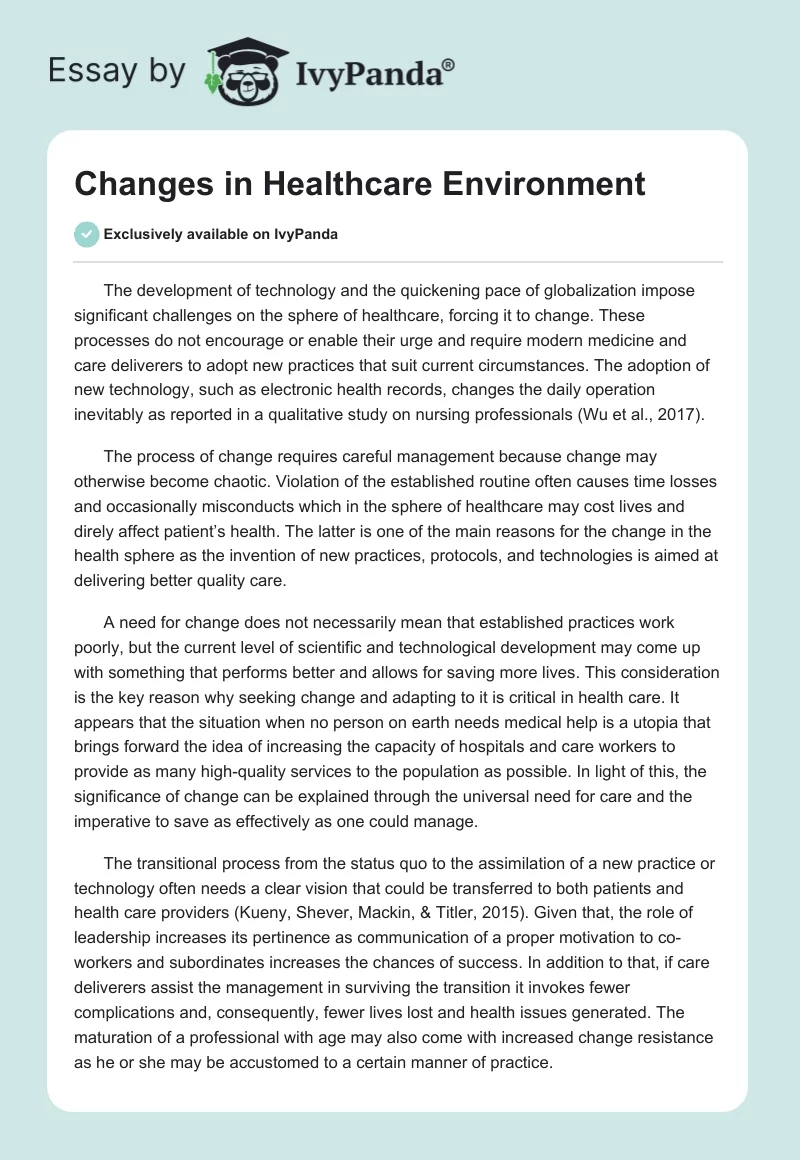 Changes in Healthcare Environment. Page 1