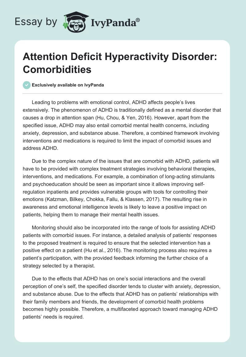 Attention Deficit Hyperactivity Disorder: Comorbidities. Page 1