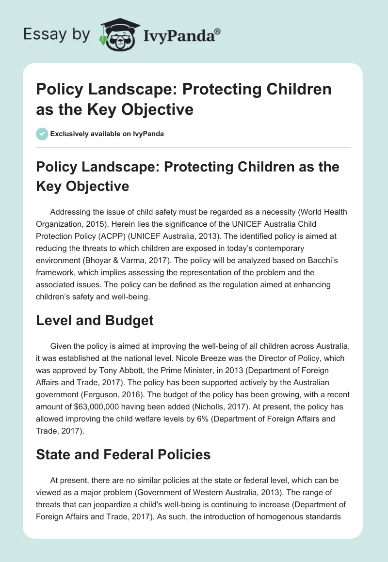 Policy Landscape: Protecting Children as the Key Objective. Page 1
