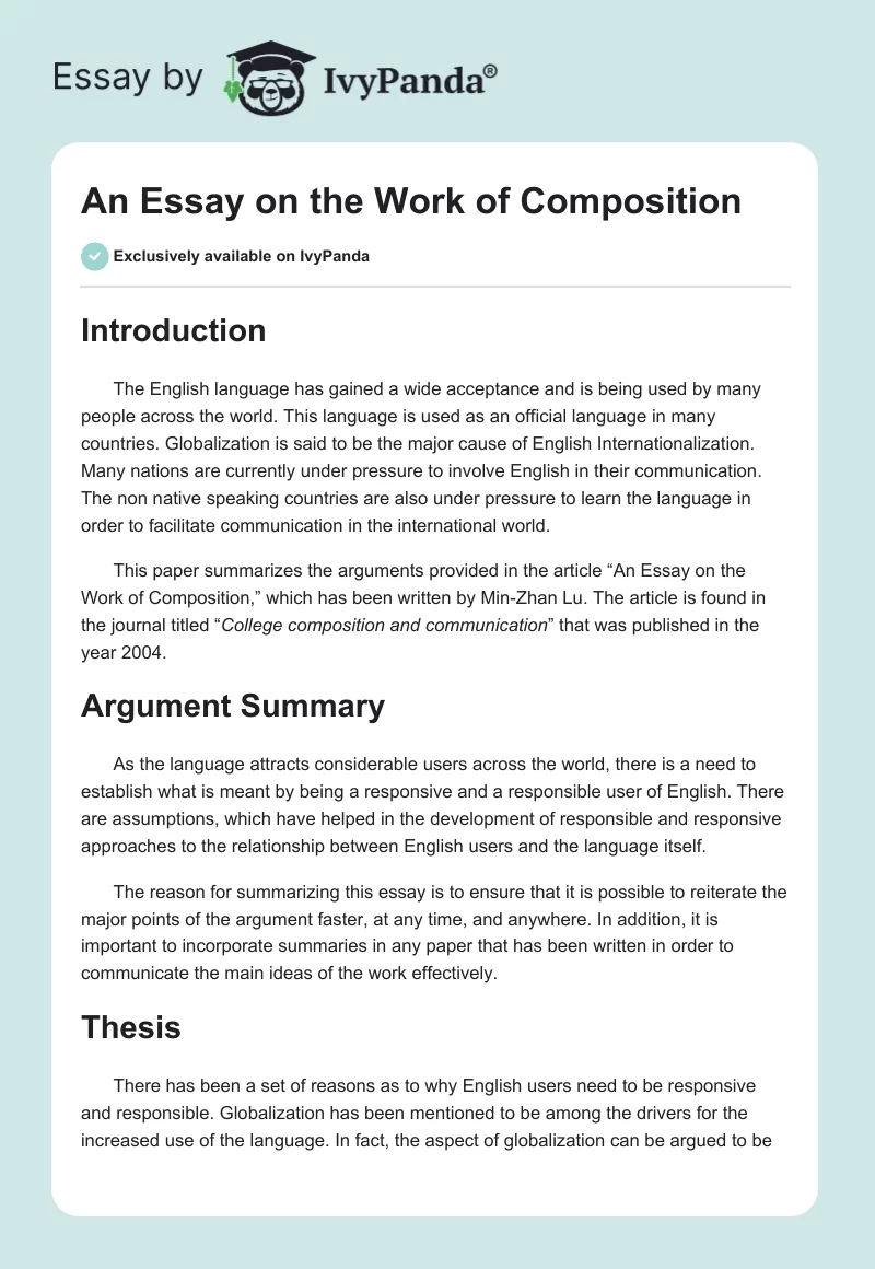 An Essay on the Work of Composition. Page 1