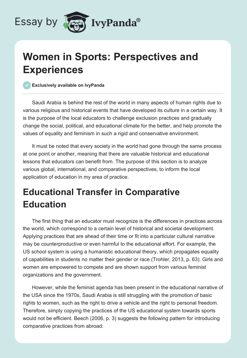 Women in Sports: Perspectives and Experiences. Page 1