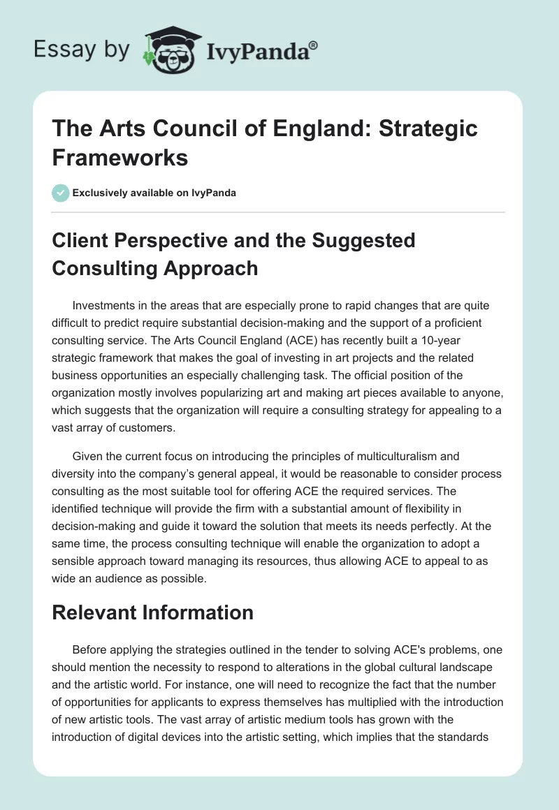 The Arts Council of England: Strategic Frameworks. Page 1