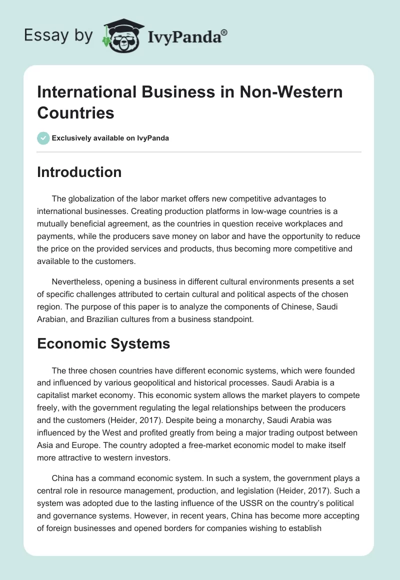 International Business in Non-Western Countries. Page 1