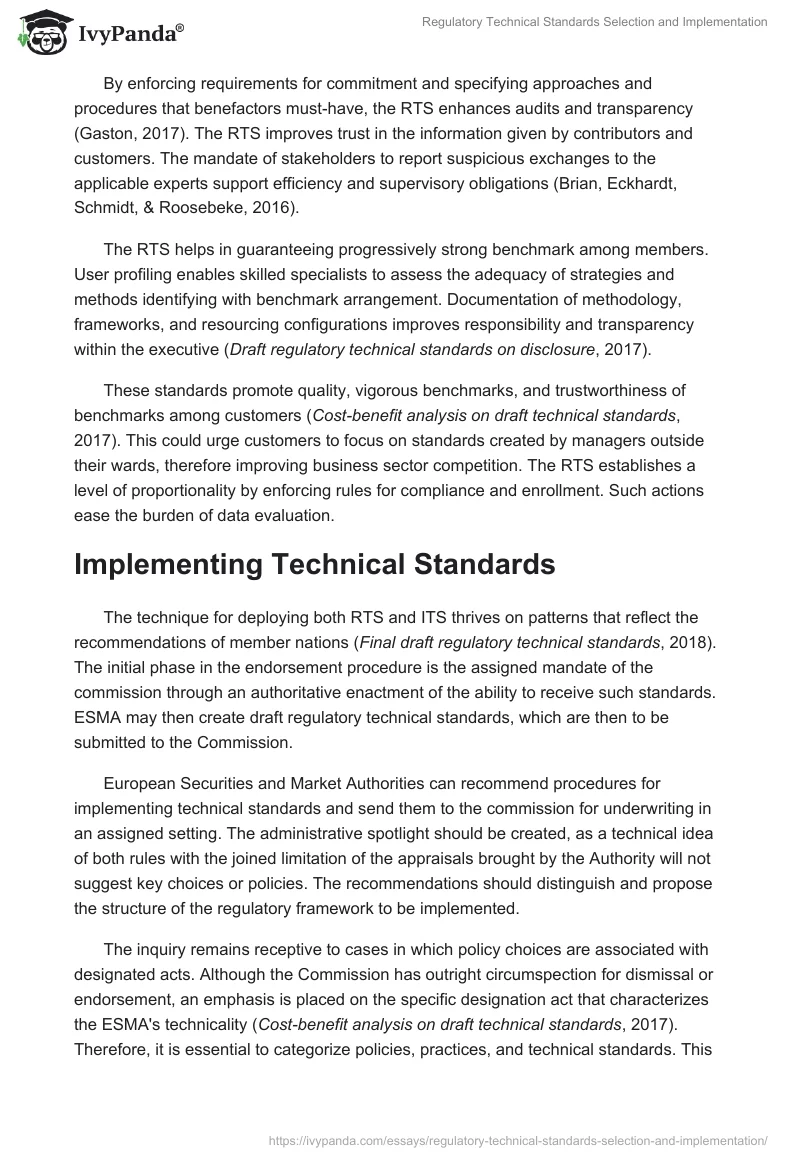 Regulatory Technical Standards Selection and Implementation. Page 3