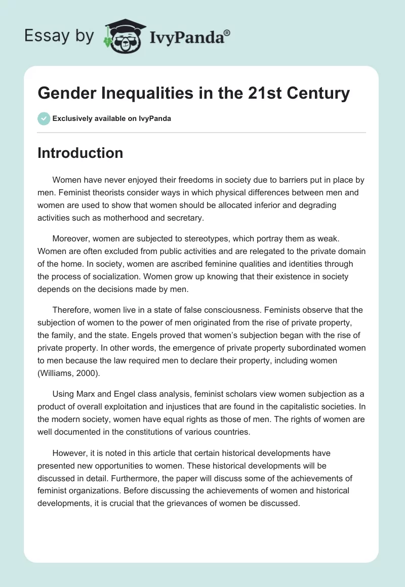 Gender Inequalities in the 21st Century. Page 1