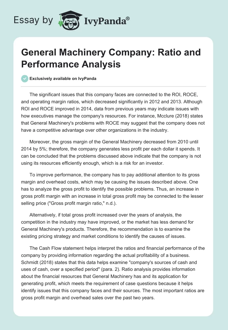General Machinery Company: Ratio and Performance Analysis. Page 1