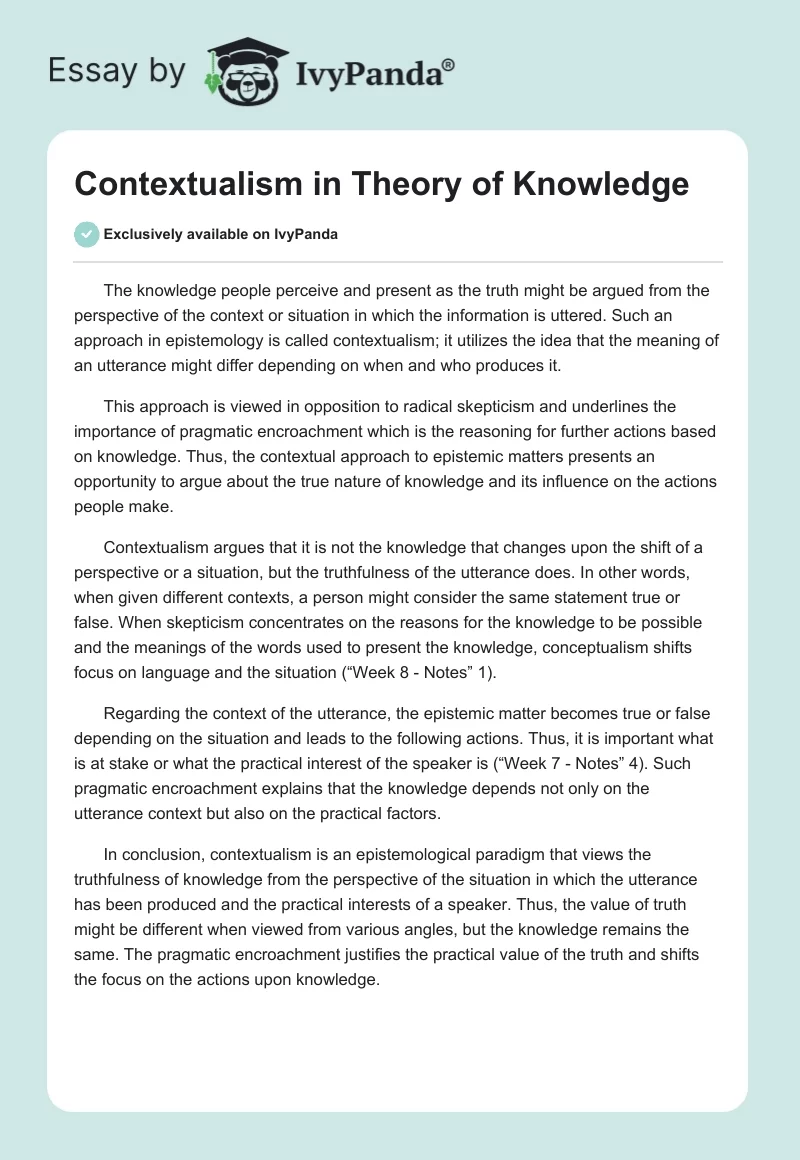 Contextualism in Theory of Knowledge. Page 1