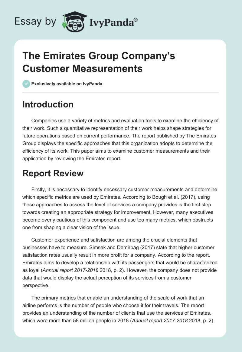The Emirates Group Company's Customer Measurements. Page 1