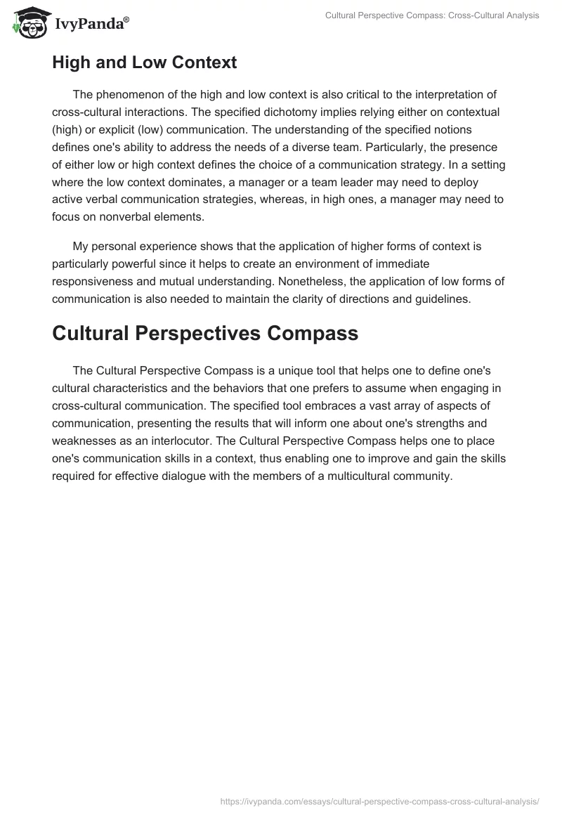 Cultural Perspective Compass: Cross-Cultural Analysis. Page 3