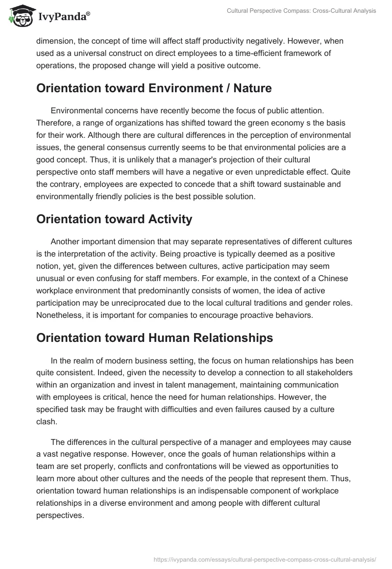 Cultural Perspective Compass: Cross-Cultural Analysis. Page 5