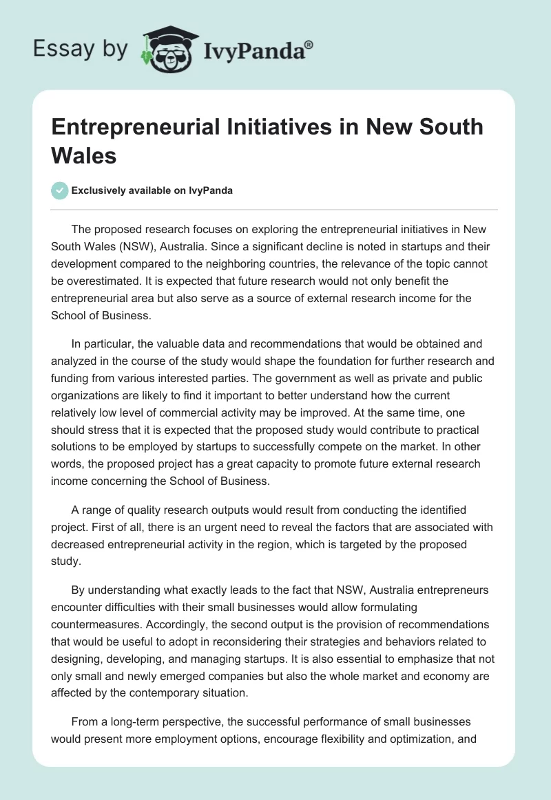 Entrepreneurial Initiatives in New South Wales. Page 1