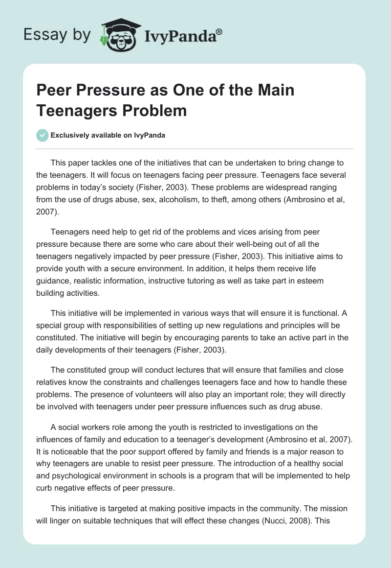 Peer Pressure as One of the Main Teenagers Problem. Page 1