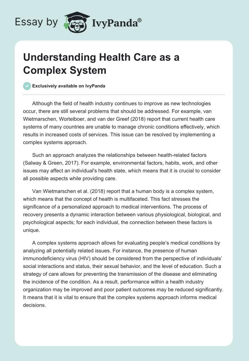 Understanding Health Care as a Complex System. Page 1