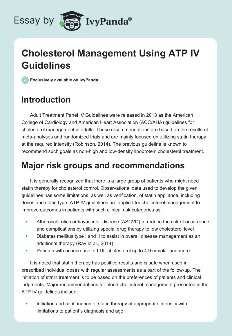 Cholesterol Management Using ATP IV Guidelines. Page 1