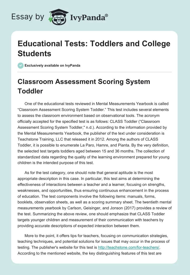 Educational Tests: Toddlers and College Students. Page 1