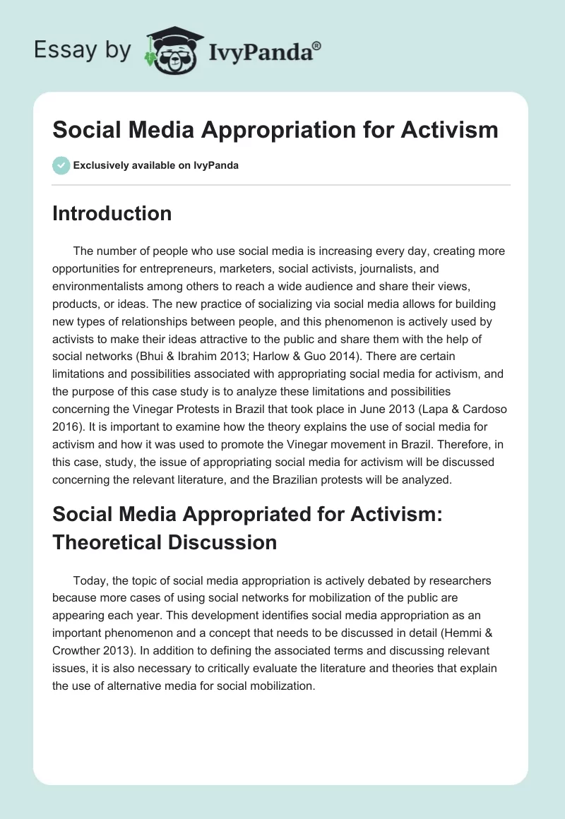 Social Media Appropriation for Activism. Page 1