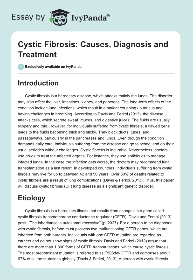 Cystic Fibrosis: Causes, Diagnosis and Treatment. Page 1