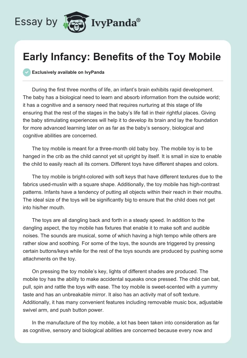 Early Infancy: Benefits of the Toy Mobile. Page 1