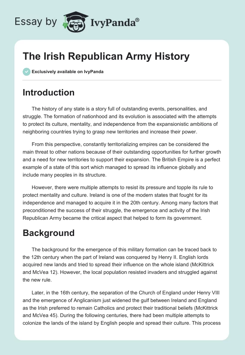 The Irish Republican Army History. Page 1