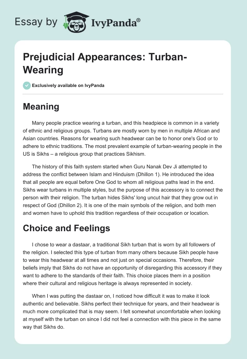 Prejudicial Appearances: Turban-Wearing. Page 1