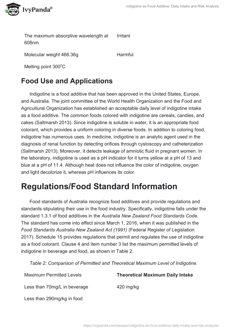 Indigotine as Food Additive: Daily Intake and Risk Analysis. Page 3