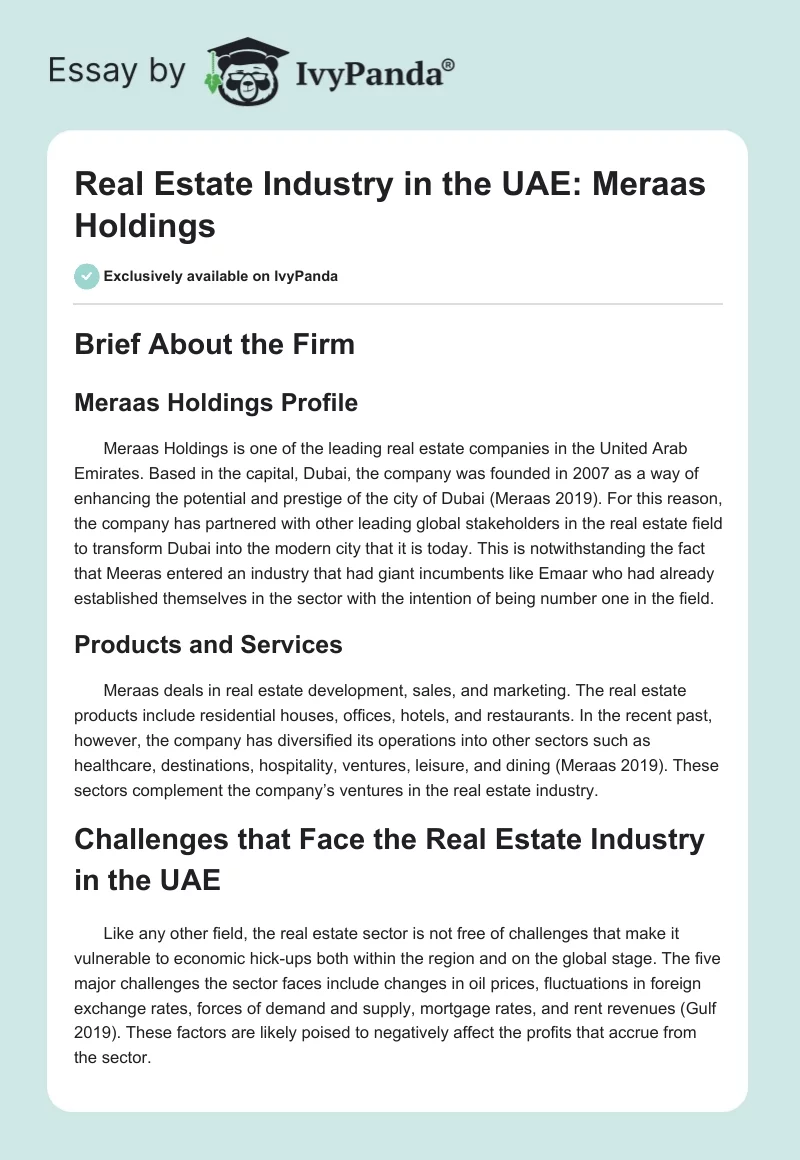 Real Estate Industry in the UAE: Meraas Holdings. Page 1
